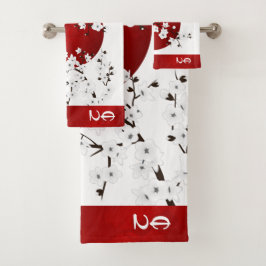 Aufstieg Sun Cherry Blossom | Red White Monogram Badhandtuch Set