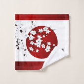 Aufstieg Sun Cherry Blossom | Red White Monogram Badhandtuch Set (Waschlappen)