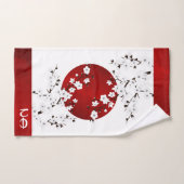 Aufstieg Sun Cherry Blossom | Red White Monogram Badhandtuch Set (Handtuch)