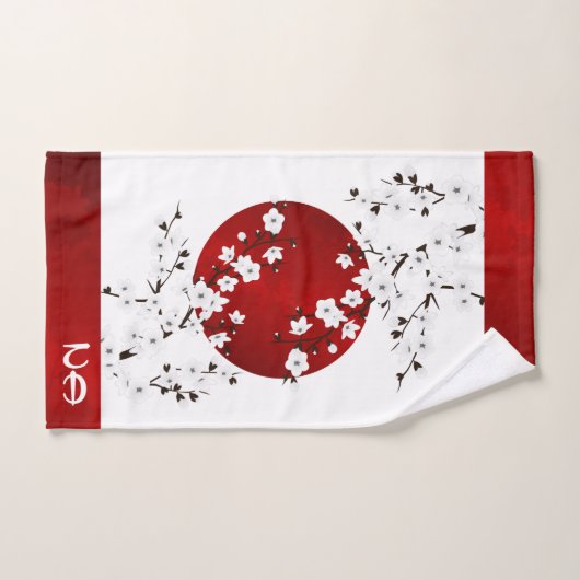 Aufstieg Sun Cherry Blossom | Red White Monogram Badhandtuch Set (Handtuch)