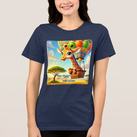 Aufstieg über dem Stress Giraffe Heißluftballon Tri-Blend Shirt (Vorderseite)