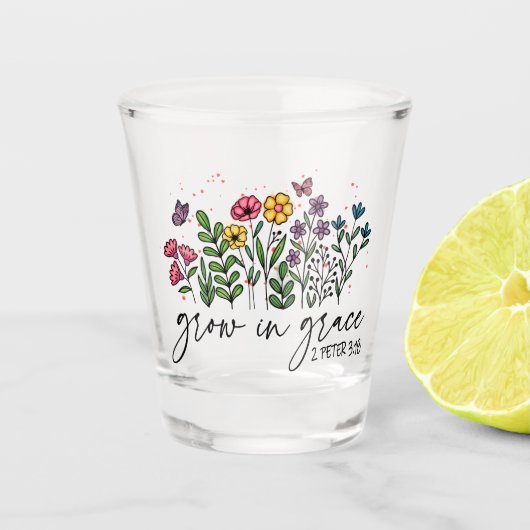 Aufwachsen in Grace - Vibrannendes florales Inspir Schnapsglas (Vorderseite)
