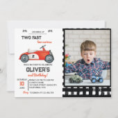 Aufwachsen von zwei Schnellwagen Junge Geburtstag  Einladung (Vorderseite)