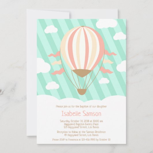 Aufwärts und weg Heißluftballon Taufe Einladung (Vorderseite)