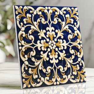 Aufwendige blaue und goldene Ornamentik Fliese