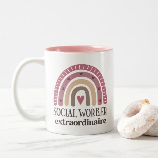 Aufwertung der Sozialarbeiter Boho Rainbow Zweifarbige Tasse (Mit Donut)