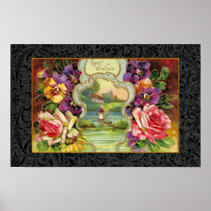AUFWERTUNG FINE ART 1915 'ALLES GUTE' SENTIMENT POSTER