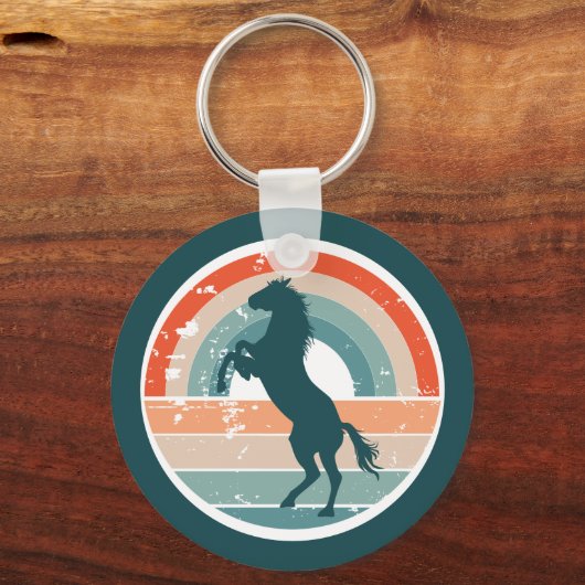 Aufzuchten von Blue Horse Retro Sunset Schlüsselanhänger (Vorderseite)