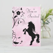 Aufzuchtpferd und Blume Rosa Einladung zum Geburts (Stehend Vorderseite)