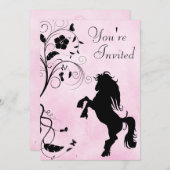 Aufzuchtpferd und Blume Rosa Einladung zum Geburts (Vorne/Hinten)