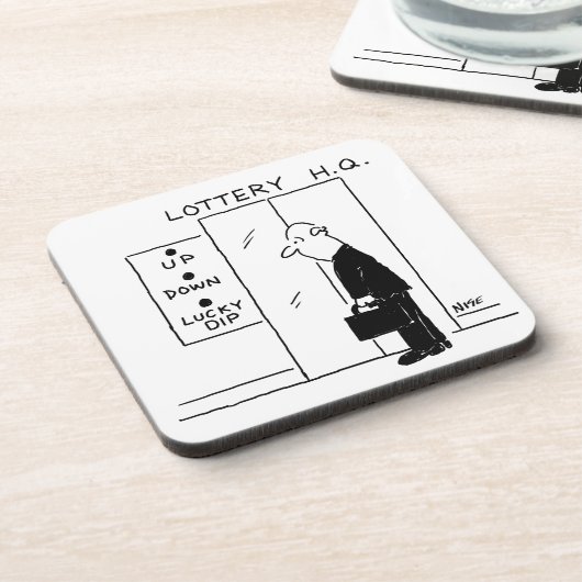 Aufzug oder Aufzug in einem Cartoon am Hauptsitz d Getränkeuntersetzer (Linke Seite)