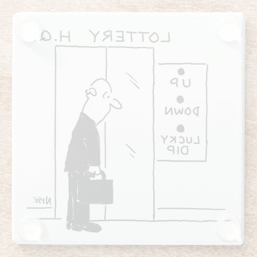 Aufzug oder Aufzug in einem Cartoon am Hauptsitz d Glasuntersetzer (Rückseite)