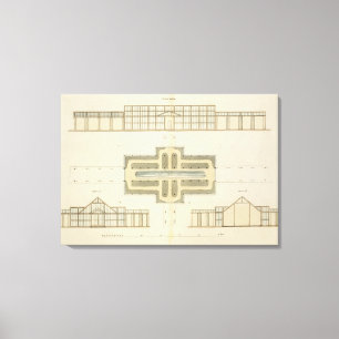 Aufzüge und Grundplan eines Glashauses, von ' Leinwanddruck