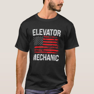 Aufzugmechaniker Techniker US Amerikanische Flagge T-Shirt