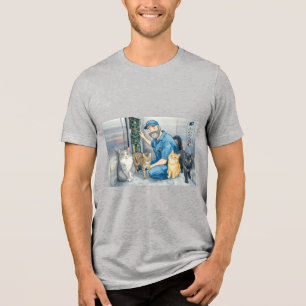 Aufzugmonteur mit seinen Katzen Tri-Blend Shirt