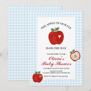Augapfel Baby-Party mit blauem Gingham Einladung