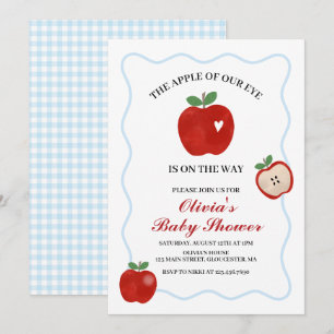 Augapfel blau kariert Baby Shower Einladung