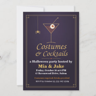 Augapfel-Martini-Kostüme und Cocktails Halloween Einladung