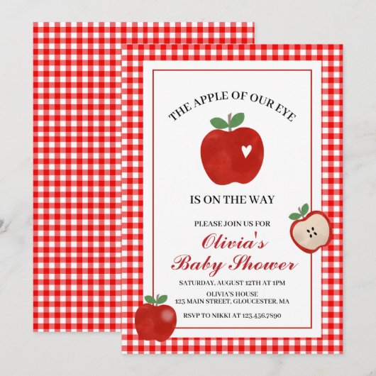 Augapfel roter Gingham-Baby-Party Einladung (Vorne/Hinten)