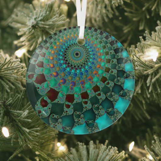 Auge Chameleon Aquamarines Abstraktes Fraktal Mand Ornament Aus Glas (InSitu)