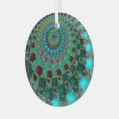 Auge Chameleon Aquamarines Abstraktes Fraktal Mand Ornament Aus Glas (Vorderseite links)