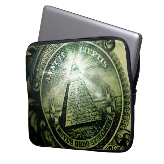 "Auge der Vorsehung" Geld Pyramide Laptopschutzhülle (Vorderseite Links)