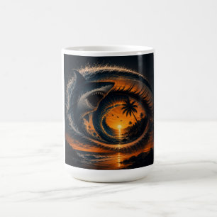 Auge der Welle – Surrealer Hai-Sonnenuntergang Kaffeetasse