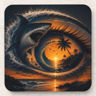 Auge der Welle – Surrealer Shark Sonnenuntergang W Getränkeuntersetzer