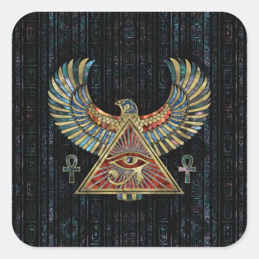 Auge des Horus - Wadjet Gemstone und Gold Quadratischer Aufkleber (Vorderseite)