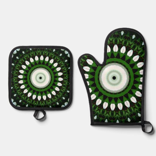 Auge des weißen Magnolien Ofenhandschuh & Topflappen-Set (Vorderseite)