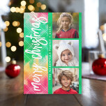 Auge Fangen Gefärbte Krawatte Foto Collage Frohe W Feiertagskarte<br><div class="desc">Fügen Sie drei Bilder hinzu,  um ein modernes und nicht-traditionelles Aussehen zu schaffen - Ein fröhlicher und heller Weihnachtsgruß mit einem modernen Script-Kalligraphie-Gruß. Die Rückseite ist ein Gefärbte Krawatte-Muster mit einem karierten Muster-Overlay.</div>