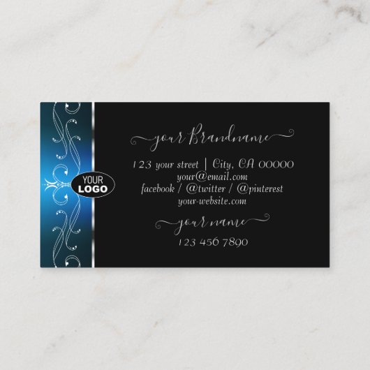 Auge fängt Aquamarine Verzierte Grenzen mit Logo Visitenkarte (Rückseite)