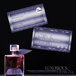 Auge fängt glänzendes Blau mit Diamanten und Logo Visitenkarte