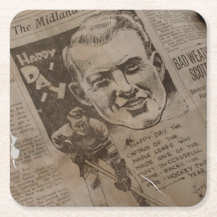 Auge fängt sehr alte Zeitung Rechteckiger Pappuntersetzer