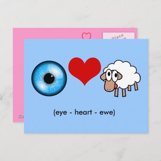 Auge-Herz-Ewe (Ich Liebe Sie!) Postkarte (Vorne/Hinten)