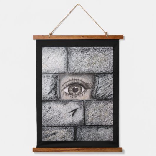 "Auge hinter der Mauer" Wandteppich Mit Holzrahmen (Vorderseite)
