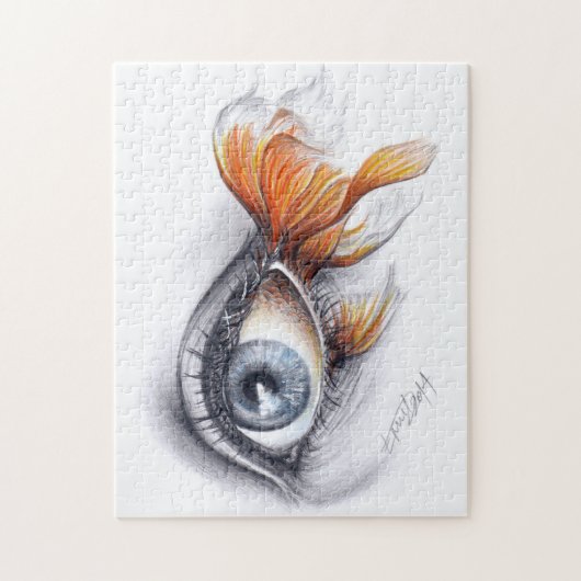 Auge mit Goldfisch Schwanz Surreal zeichnend Kunst Puzzle (Vertikal)