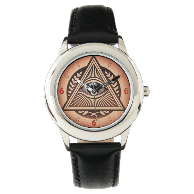 Auge von Horus Illuminati 666 Holzstil Armbanduhr (Vorderseite)