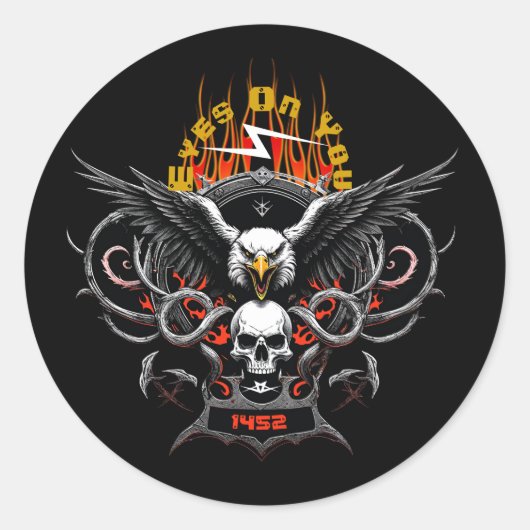 Augen auf euch Vierzehn zweiundfünfzig Metallgeste Runder Aufkleber (Vorderseite)