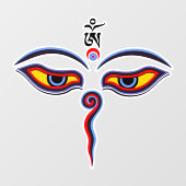 Augen der Weisheit Buddha - Augen des Bodhnath-Tem Fensteraufkleber (Blatt)