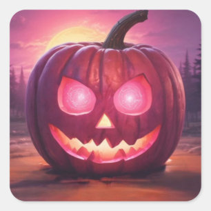 Augen, die rosa Jack-o'-Laterne-Aufkleber leuchten Quadratischer Aufkleber