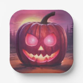 Augen, die rosa Jack-o'-Laterne leuchten Pappteller (Vorderseite)