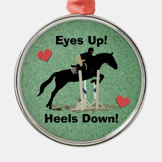 Augen hoch! Heels runter! Reitpferd Silbernes Ornament (Vorne)