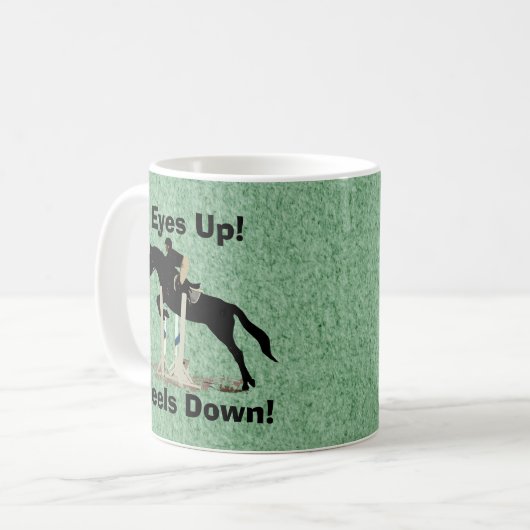 Augen oben! Heels unten! Pferdepullover Kaffeetasse (Vorderseite Links)