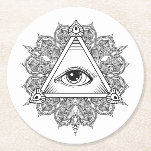 Augen-Pyramide-Symbol-Gekritzel Runder Pappuntersetzer (Vorderseite)