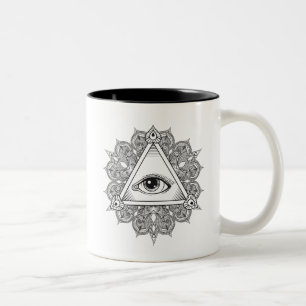 Augen-Pyramide-Symbol-Gekritzel Zweifarbige Tasse