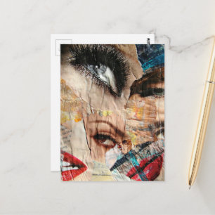 Augen- und Lippen-Mode-Abstrakte Mixed-Media-Colla Postkarte