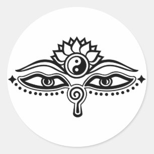 Augen von Buddha, Yin Yang, Weisheit und Erleuchtu Runder Aufkleber