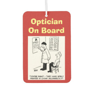 Augenarzt an Bord. Lustiger Cartoon über Augenärzt Autolufterfrischer