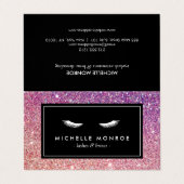 Augenbinden mit Lila/rosa Glitzer Salon Aftercare Visitenkarten (Außenseite Aufgefaltet)